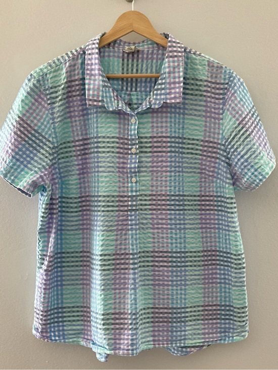 L.L. Bean Tops - L.L. Bean  Women XL Henley Popover Short Sleeve Button Shirt 100% cotton